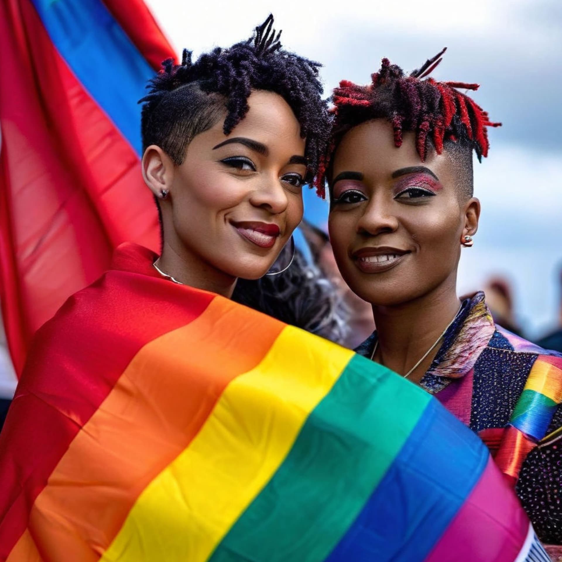 A girl holding a pride flag